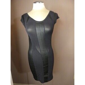 Factory by Erik Hart Womens 4 Black Shift Mini Dress Modal Faux Leather Contrast